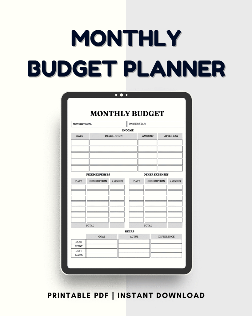 Free monthly budget planner