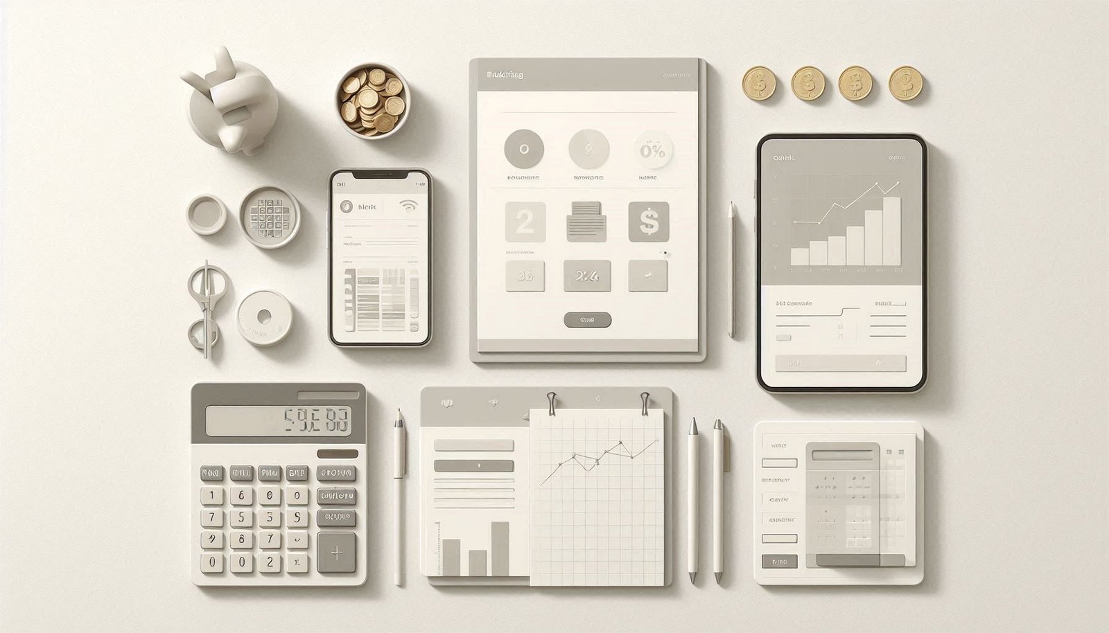 A clean, minimalist website banner for a budgeting or personal finance website. Neutral tones